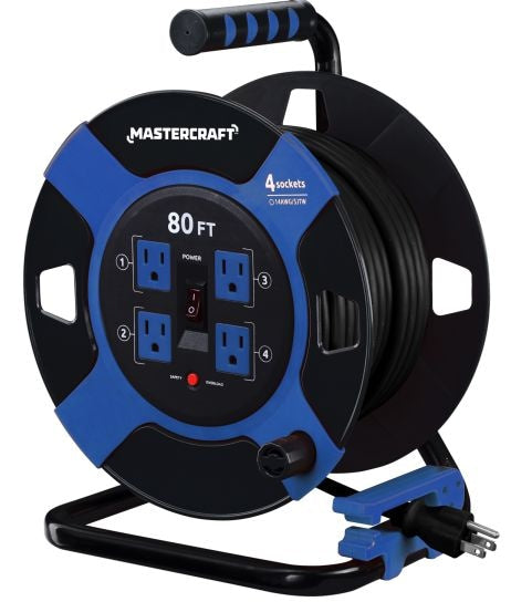 Mastercraft 80-ft 4-Outlet Retractable Extension Cord Reel with Surge Protection Q6