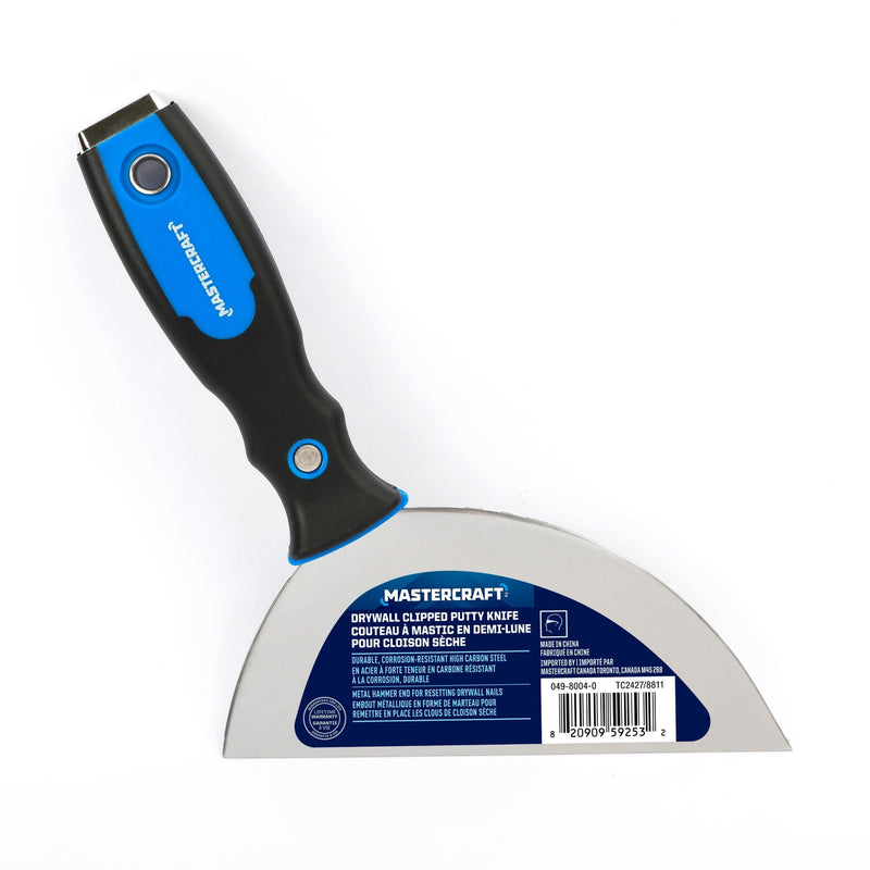 Mastercraft Clipped Joint Carbon Steel Drywall Knife with Soft Grip & Hammer End, 6-in K0