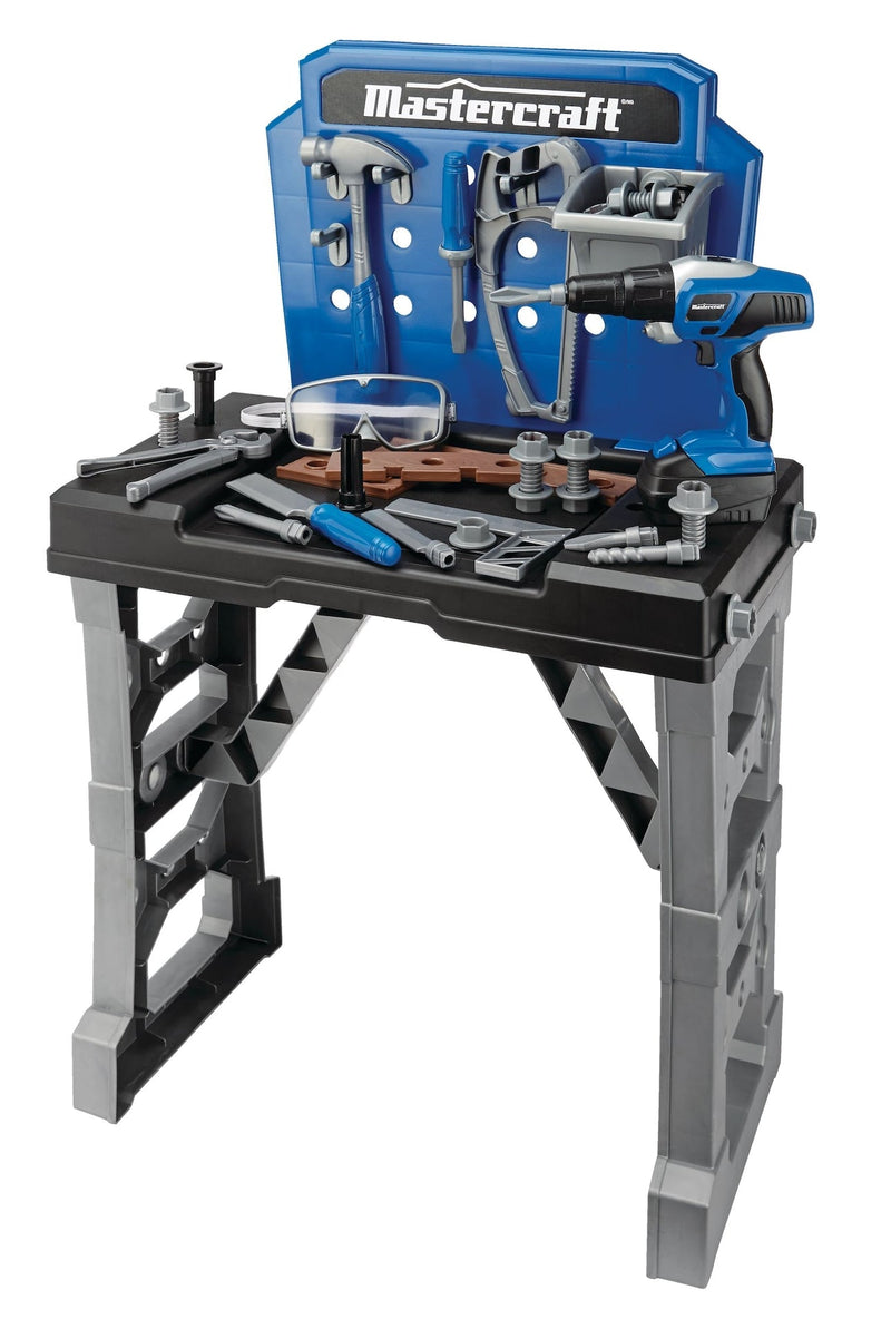 Mastercraft Deluxe Toy Tool & Work Bench withBattery Operated Drill For Kids, Ages 3+ E1