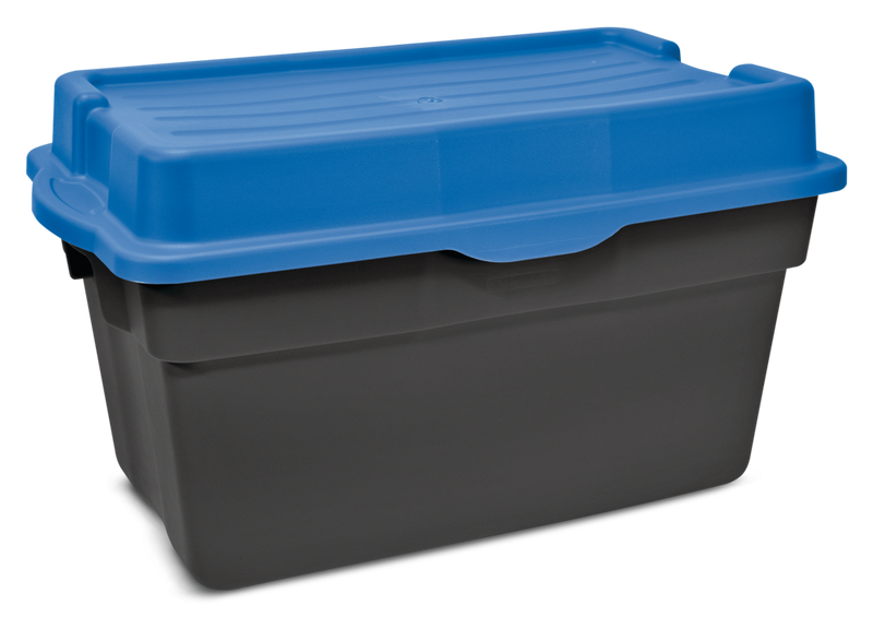 Mastercraft Heavy Duty Stackable Storage Box with Hinged Lid, 132-L, Black/Blue X9