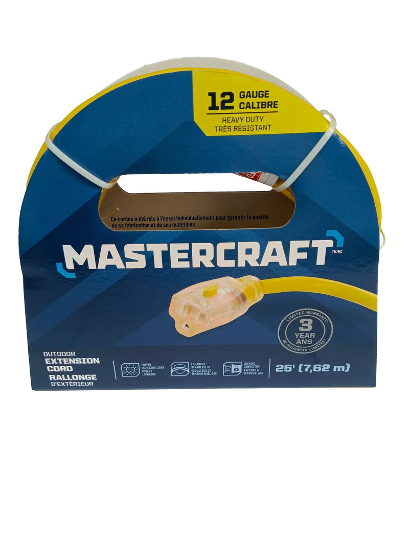 Mastercraft Outdoor Extension Cord with Grounded Outlet and Lighted End, Yellow A8
