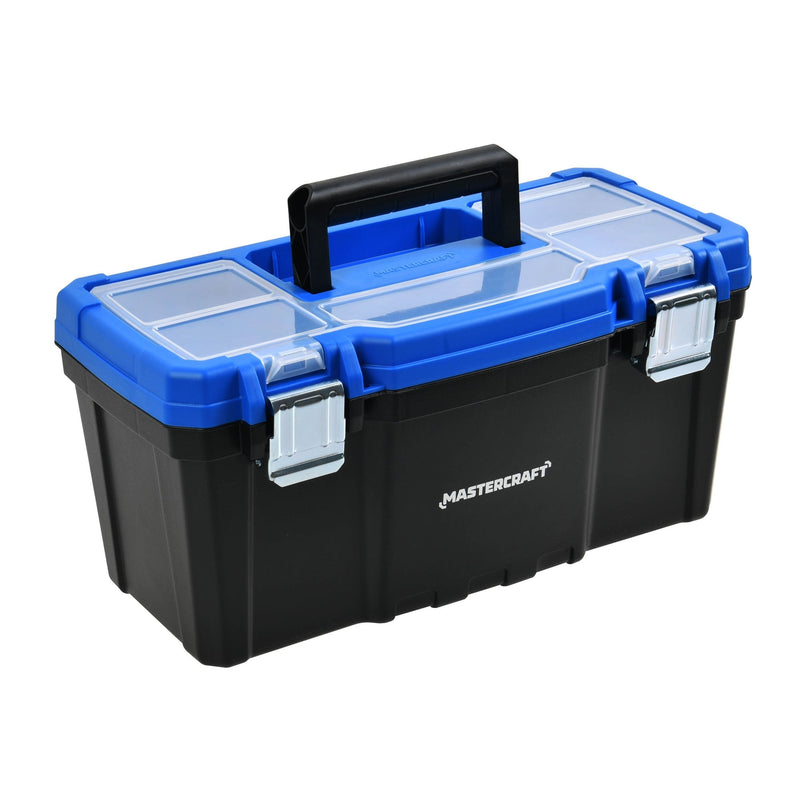 Mastercraft Portable Plastic Tool Box with Removable Tray & Tray Top, Blue, 16-in X8