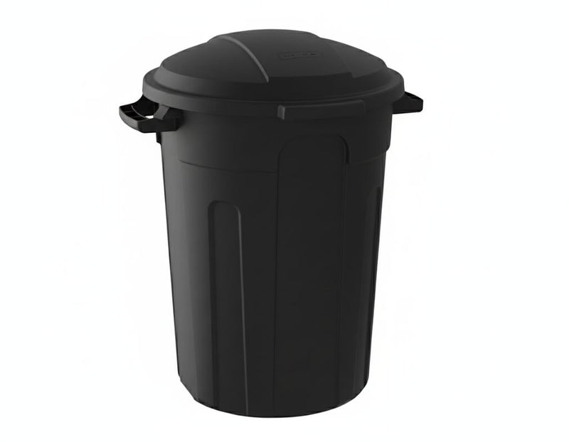 Mastercraft Resin Circular Outdoor Garbage Can with Lid, Black, 121-L F2
