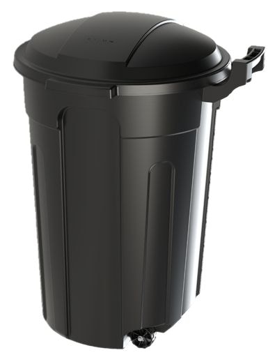 Mastercraft Resin Circular Wheeled Outdoor Garbage Can with Lid, Black, 121-L B4