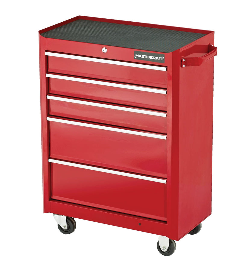 Mastercraft Rolling Tools Storage Cabinet with 5 Drawers, Deep Red, 24-in A2