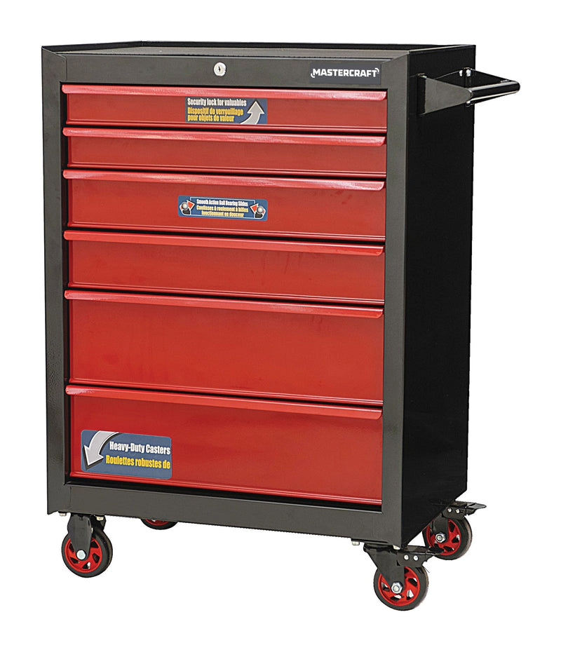 Mastercraft Rolling Tools Storage Cabinet with 6 Drawers, Black&Red, 26-in I4
