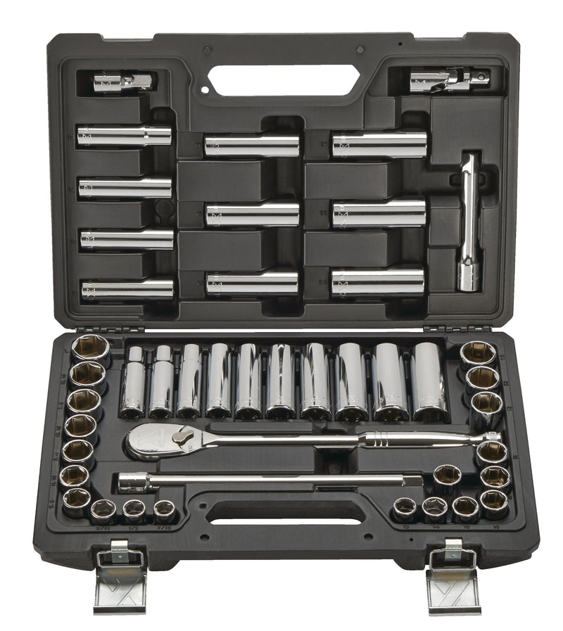 MAXIMUM 1/2-in Drive Professional Grade Socket Set, 45-pc, SAE/Metric, CRV, Nickel-Chrome Plating B4