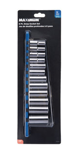 MAXIMUM 3/8-in Drive Deep Socket Set 12-pc, Metric, CRV, Nickel-Chrome Plating