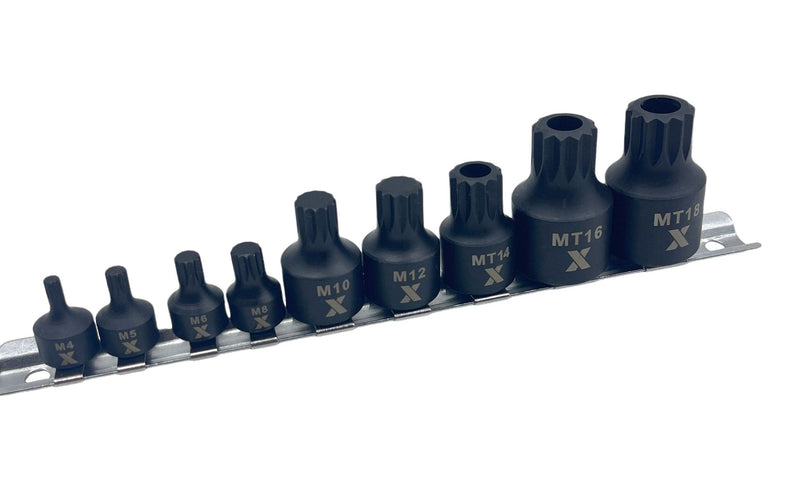 MAXIMUM 9 Piece Impact Stubby Bit Socket Rail Triple Square F4