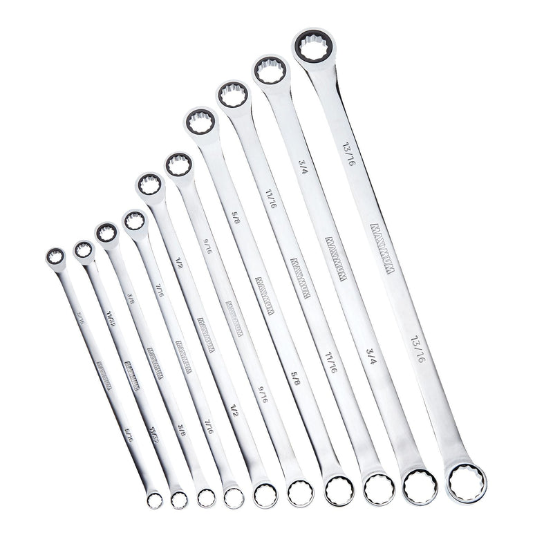 MAXIMUM Extra-Long Double Box-End Ratcheting Wrench Set, SAE, 10-pk H5