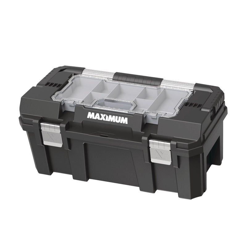 MAXIMUM Heavy-Duty Plastic Tool Box with Removable Tray & Organizer, 22-in, Black B9