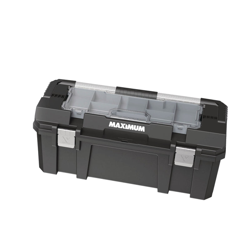 MAXIMUM Heavy-Duty Plastic Tool Box with Removable Tray & Organizer, 26-in, Black J7