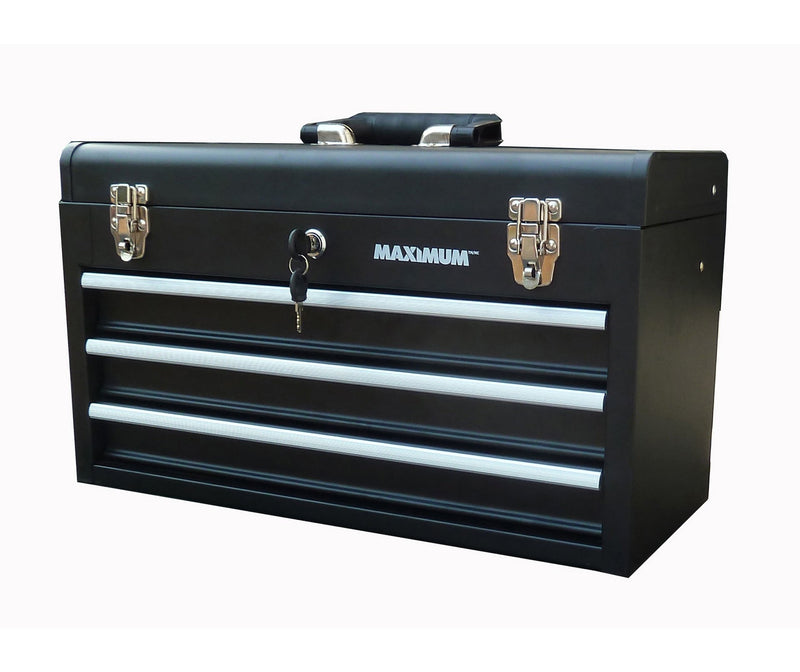 MAXIMUM Portable Metal Tool Box with 3 Drawers, Black, 21-in M9