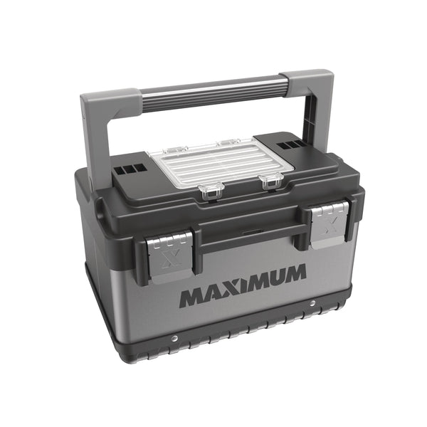 MAXIMUM Portable Plastic & Metal Tool Box with Removable Tray & Organizer, Black, 15-in M6
