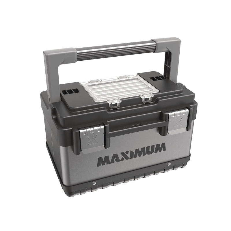 MAXIMUM Portable Plastic & Metal Tool Box with Removable Tray & Organizer, Black, 15-in M6