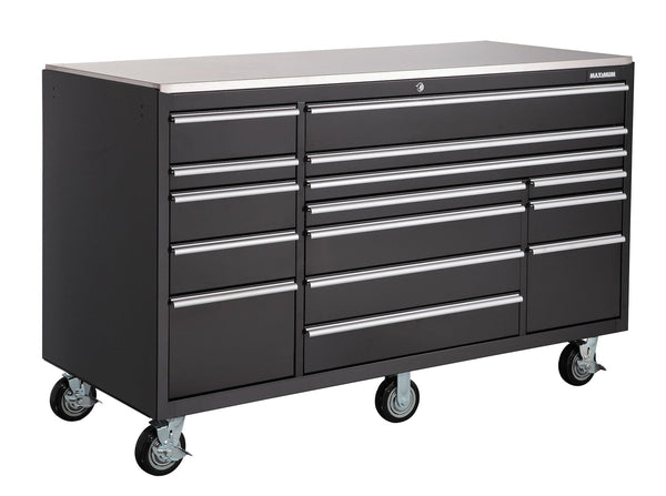 MAXIMUM Rolling Tools Storage Cabinet with 15 Drawers, Black, 72-in x 30-in V2