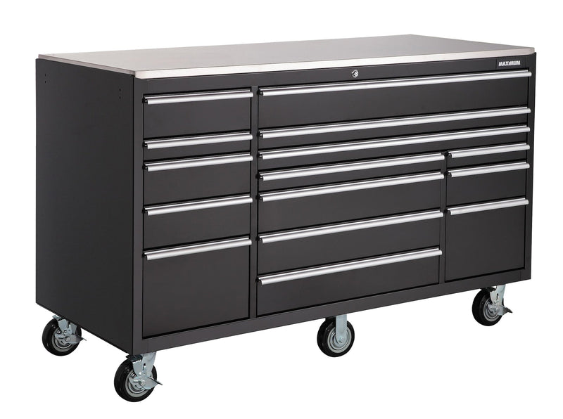 MAXIMUM Rolling Tools Storage Cabinet with 15 Drawers, Black, 72-in x 30-in V2