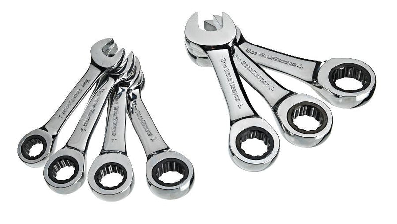 MAXIMUM Stubby Ratcheting Wrench Set, Metric, Nickel-Chrome Plating, 7-pc B3