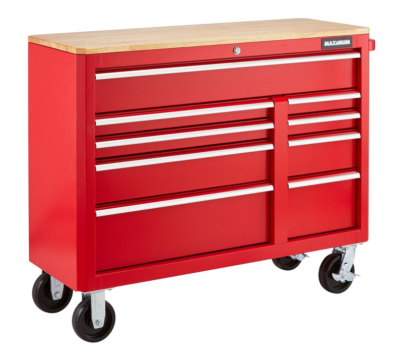 MAXIMUM Tool Storage Cabinet, Built-In Power Bar with USB, 9-Drawer, 47-in, Red W4