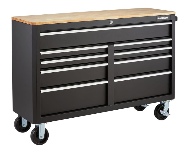 MAXIMUM Tool Storage Cabinet, Built-In Power Bar with USB, 9-Drawer, 56-in, Matte Black K1