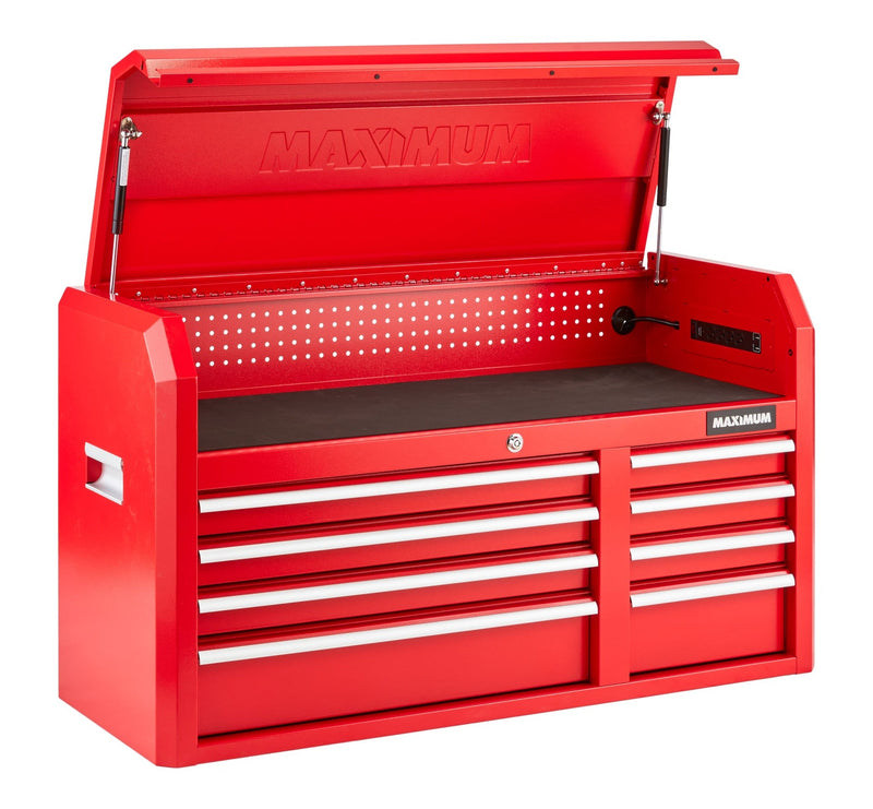 MAXIMUM Tool Storage Chest, 8-Drawer, Built-In Power Bar with USB, 47-in, Red J7