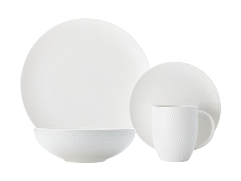 Maxwell & Williams Round Diamond Porcelain Dinnerware Set, Serves 4, 16-pc, White Y3