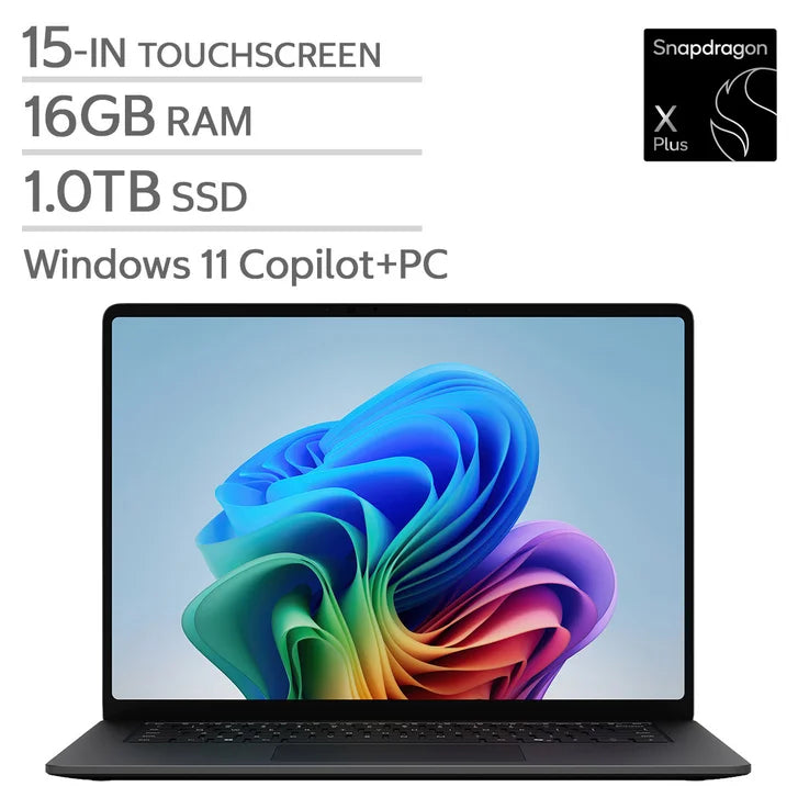 Microsoft Surface 15.0-in. Copilot+ PC Touchscreen Laptop, Qualcomm Snapdragon X2 Plus - 16GB RAM, 1 TB SSD - Black M6