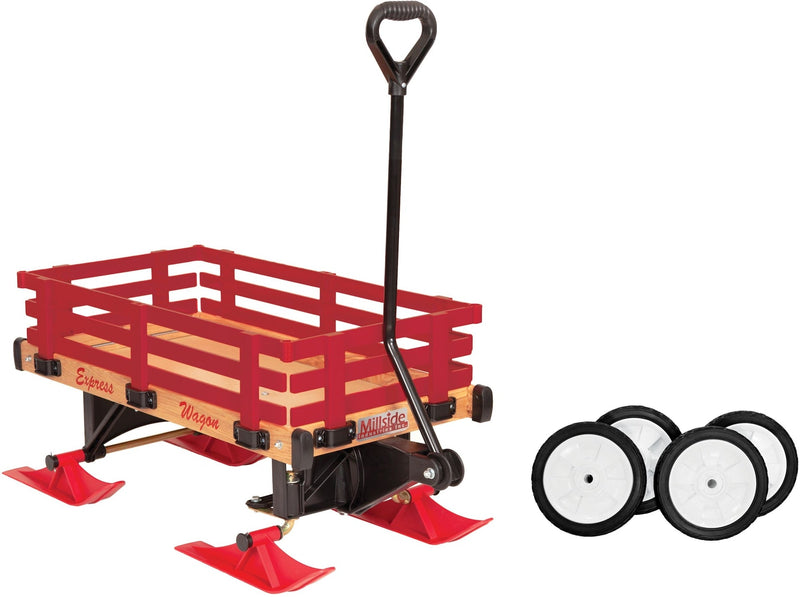 Millside Industries Express Kids' Convertible Wooden Wagon Sleigh/Sled For All Seasons, Ages 3+ E3