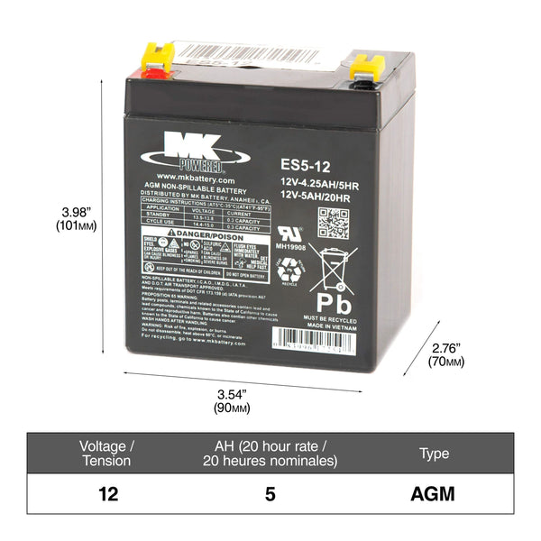 MK Battery 12-Volt 5 Ah SLA Battery, F2 Terminal Q6