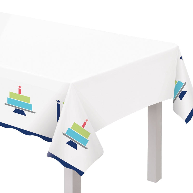 Modern Birthday Cake Reusable Plastic Table Cover, 54x102-in, For Indoor/Outdoor Use C6