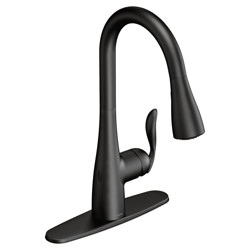 Moen Arbor Single Handle Touchless Pull Down Sprayer Kitchen Faucet with MotionSense & Power Clean, Matte Black U1