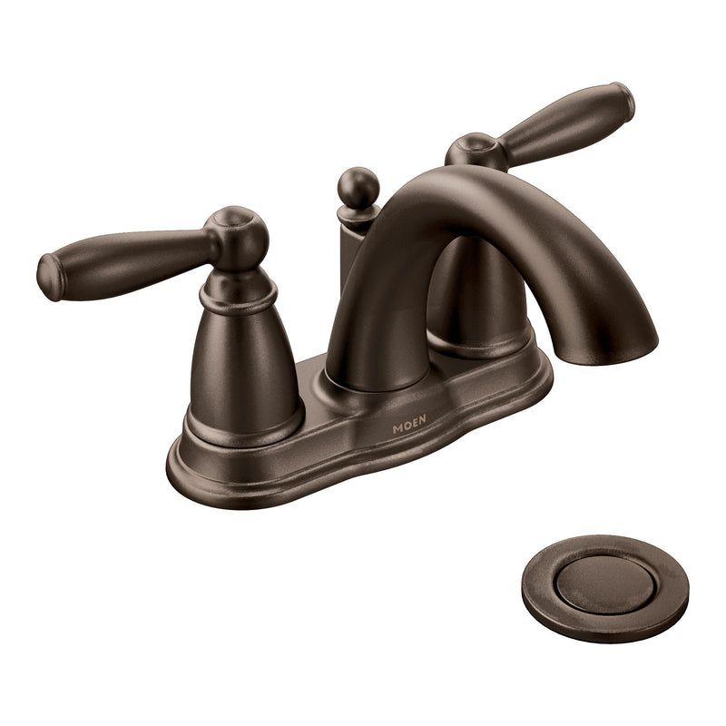 Moen Brantford Double Handle Low Arc 4-in Centerset Bathroom Sink Faucet, WaterSense Certified, Oil Rubbed Bronze V8
