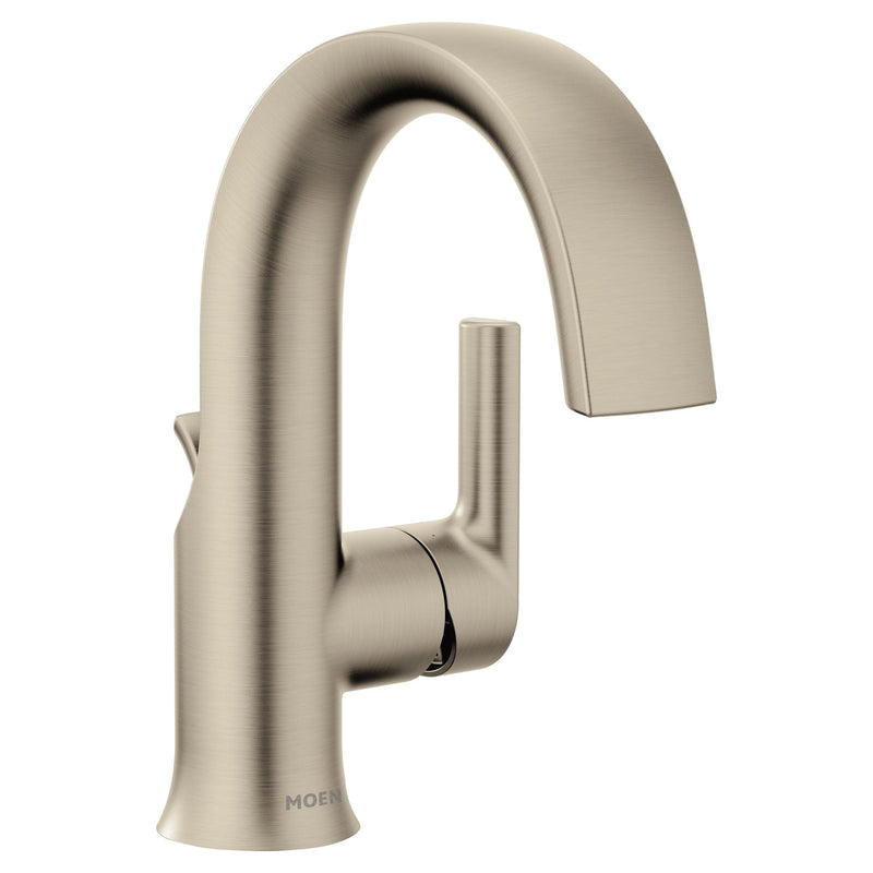 Moen Doux Single Handle Single Hole Bathroom Sink Faucet, WaterSense Certified, Brushed Nickel F9
