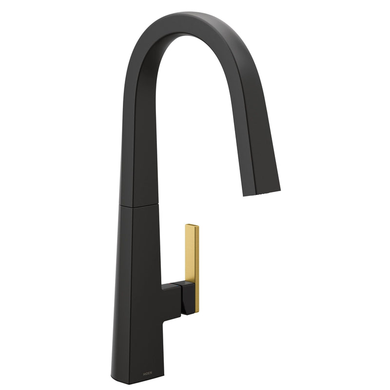 Moen Nio Single Handle High Arc Pull Down Sprayer Kitchen Faucet with Power Clean, Matte Black O7