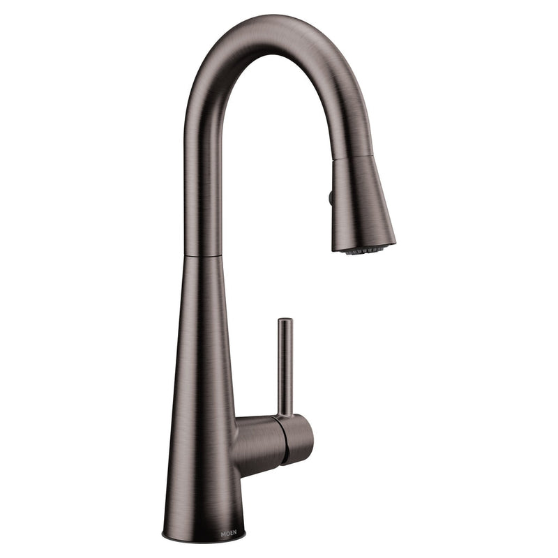 Moen Sleek Single Handle High Arc Pull Down Kitchen Faucet, Black Stainless Steel Z4