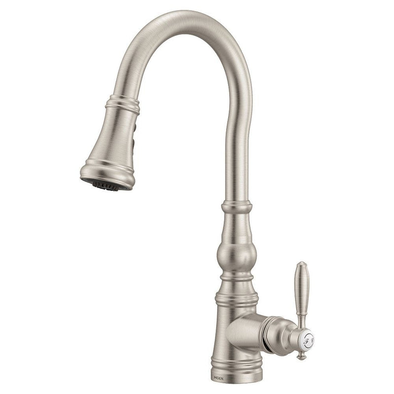 Moen Weymouth Single Handle High Arc Pull Down Spot-Resist Sprayer Kitchen Faucet with Power Boost, Stainless Steel E7