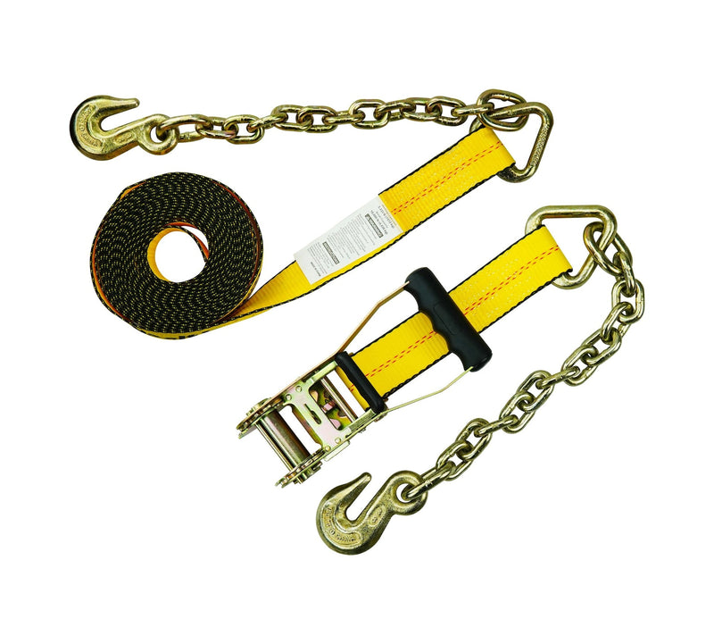 MotoMaster 10,000-lb Commercial Ratchet Tie Down Strap, with 18-in Chain, 2-in x 27-ft J8