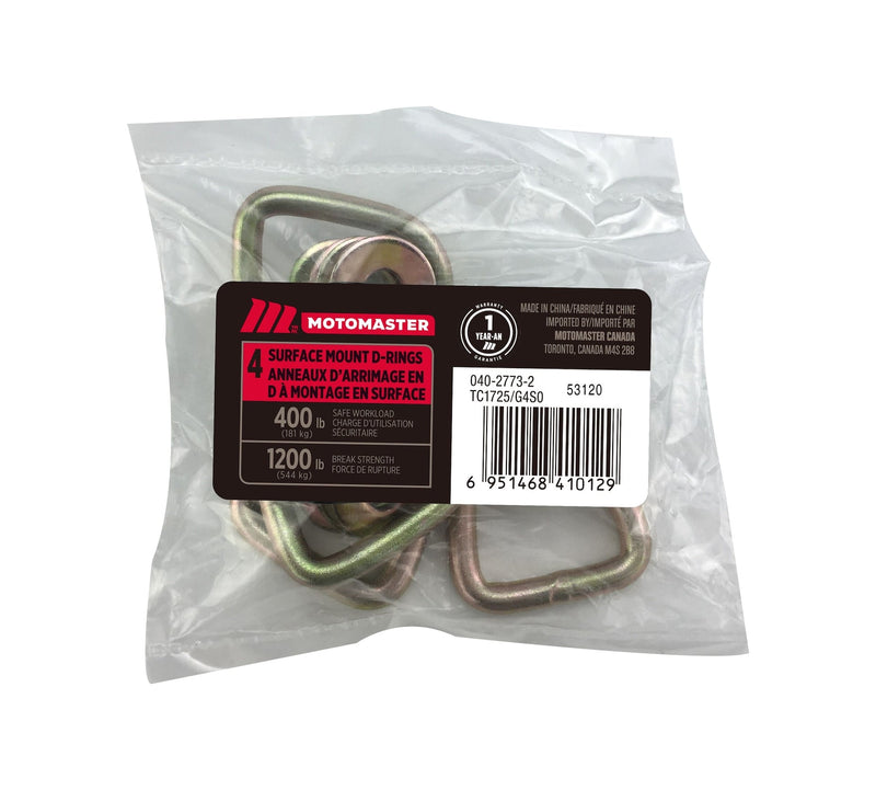 MotoMaster 1,200-lb Light Duty D-Ring, Surface Mountable, 4-pk B2