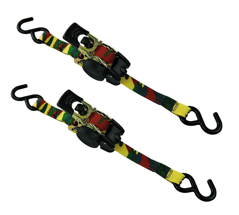 MotoMaster 1,200-lb Retractable Camo Ratchet Tie Down Straps, 1-in x 10-ft, 2-pk G7
