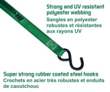 MotoMaster 1,500-lb Carbon Ratchet Tie Downs, Weatherproof, 1-in x 14-ft, 4-pk, Green