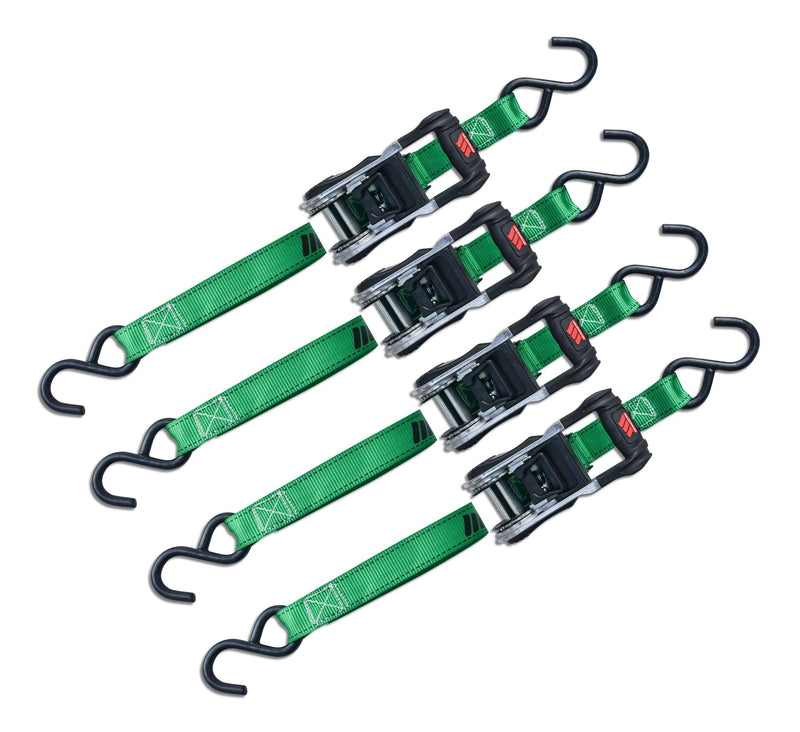 MotoMaster 1,500-lb Ratchet Tie Down, with Padded D-Handle, 1-in x 14-ft, 4-pk, Green P5