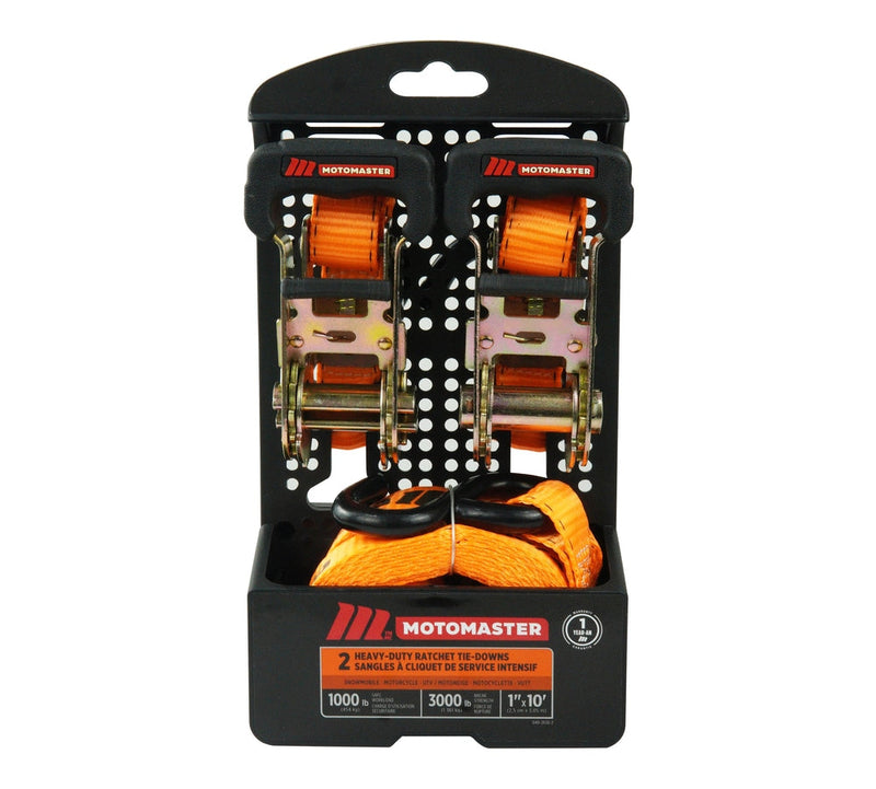 MotoMaster 3,000-lb Padded Handle Ratchet Tie Down Straps, 1.25-in x 10-ft, 2-pk L8