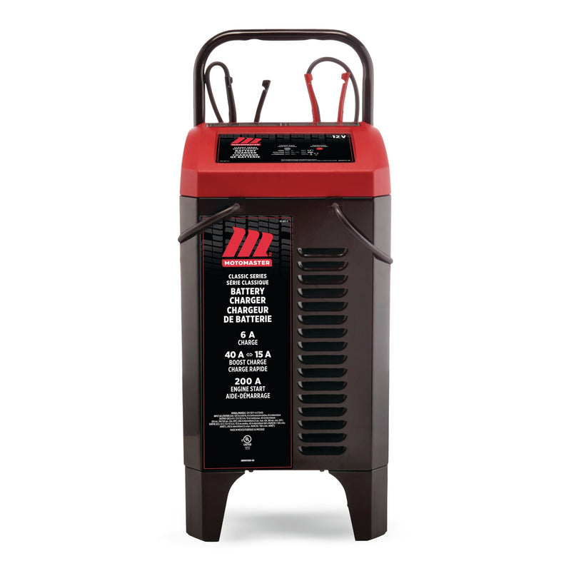 MotoMaster Classic Series Wheeled Smart Battery Charger, Fully Automatic, 40/15/6-Amp, 12V, with 200-Amp Engine Start A5