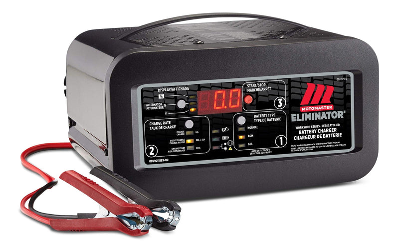 MotoMaster Eliminator Workshop Series Smart Battery Charger, Fully Automatic, 30/12/6-Amp, 6V/12V, with 80-Amp Engine Start D4