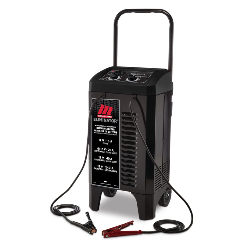 MotoMaster Eliminator Workshop Series Wheeled Battery Charger, Manually-Operated, 40/25/10-Amp, 6 & 12V, with 240-Amp Engine Start P7