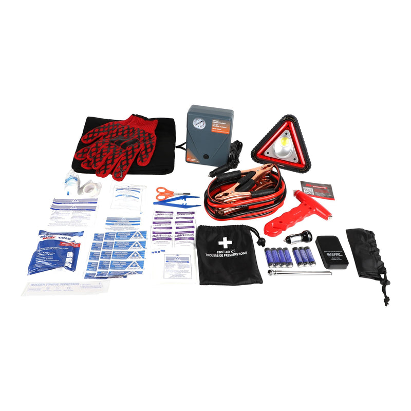 MotoMaster Executive Safety Kit with Booster Cables, Air Compressor & LED Flares G3