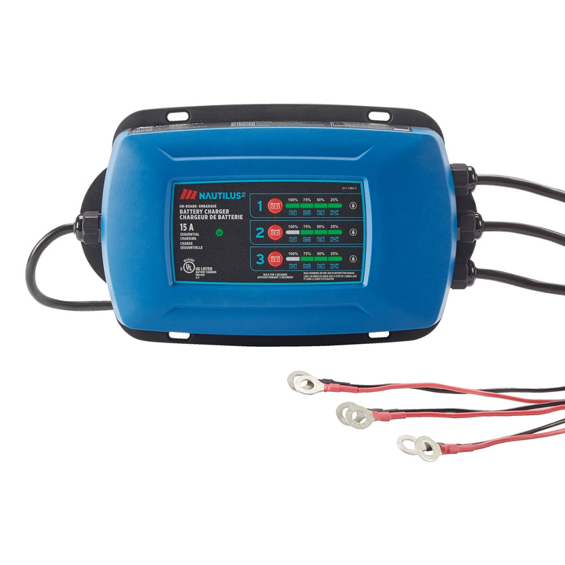 MotoMaster Nautilus 3-Bank Onboard Smart Battery Charger/Maintainer, Fully Automatic, 15-Amp, 12V A8