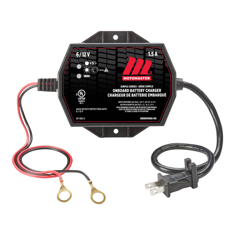 MotoMaster Simple Series Onboard Smart Battery Charger and Maintainer, Fully Automatic, 1.5-Amp, 6V/12V Q5