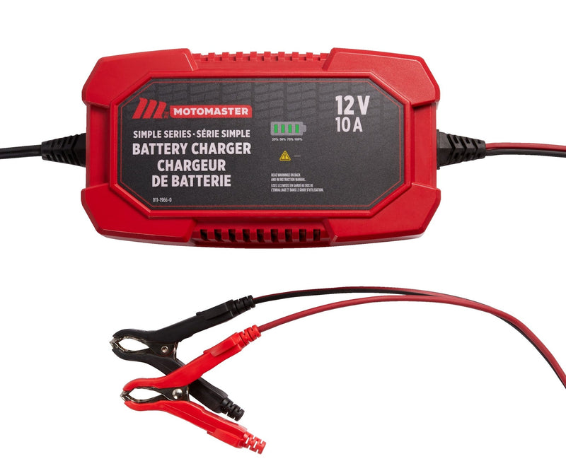 MotoMaster Simple Series Smart Battery Charger/Maintainer, Fully Automatic, 10-Amp, 12V K1