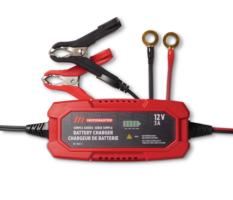 MotoMaster Simple Series Smart Battery Charger/Maintainer, Fully Automatic, 3-Amp, 12V H6
